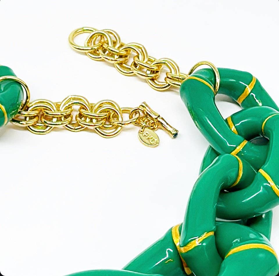 "The Michelle"- Bamboo Link Necklace - Green