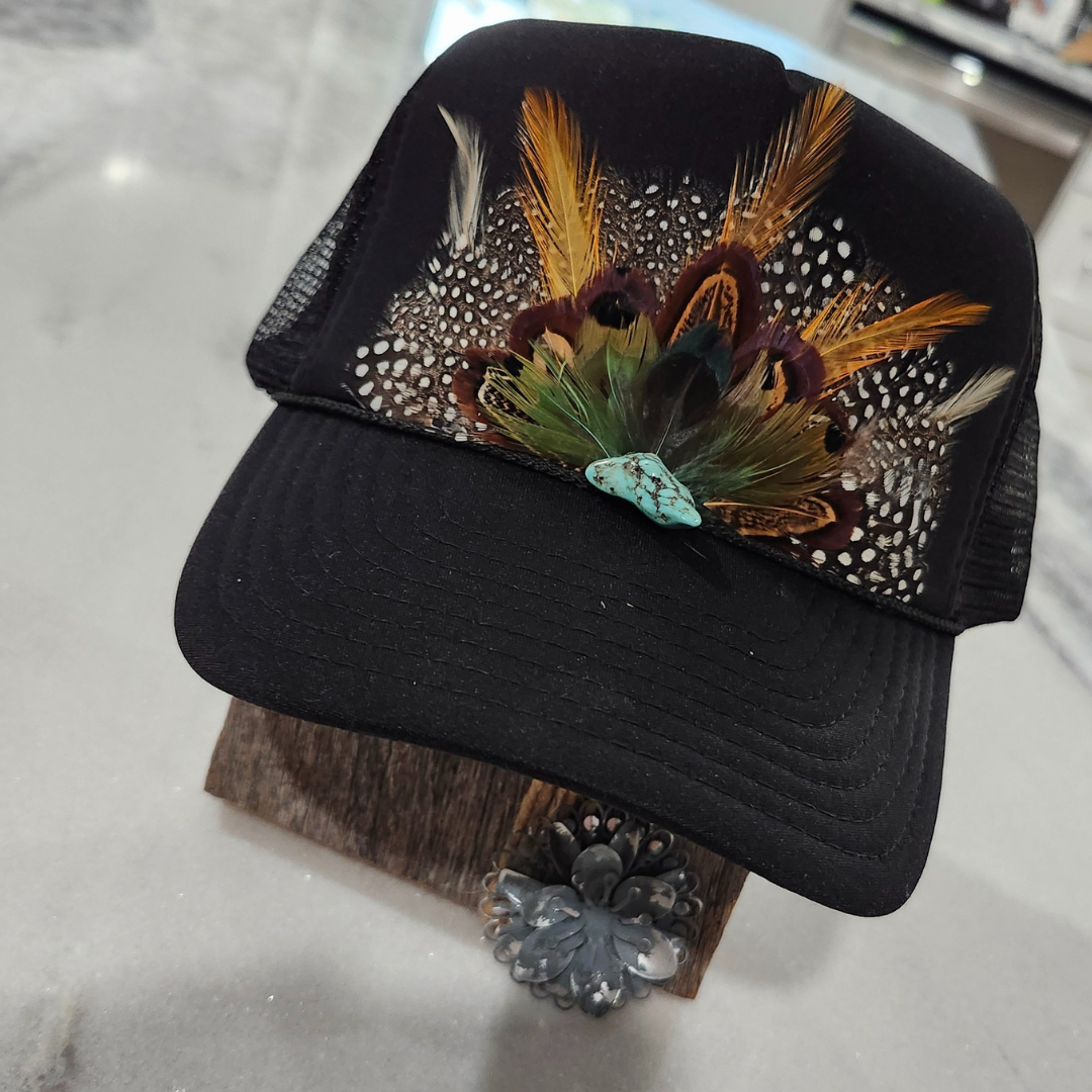 Black Feather Trucker Hat