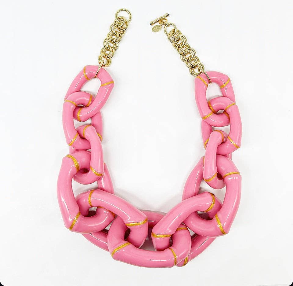 "The Michelle" - Bamboo Link Necklace - Pink