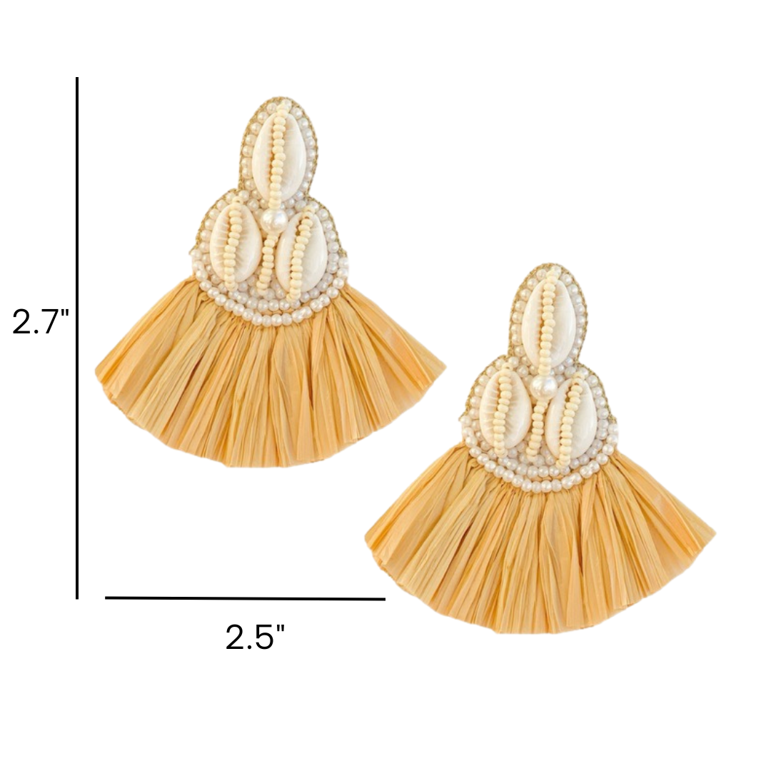 Tulum Seashell Raffia Earrings