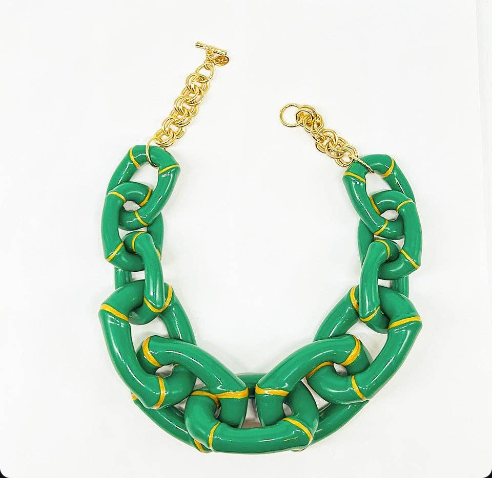 "The Michelle"- Bamboo Link Necklace - Green