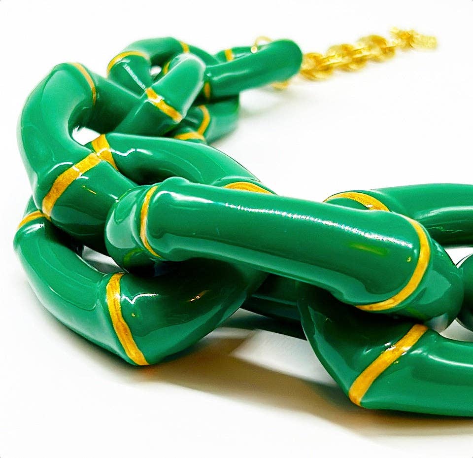 "The Michelle"- Bamboo Link Necklace - Green