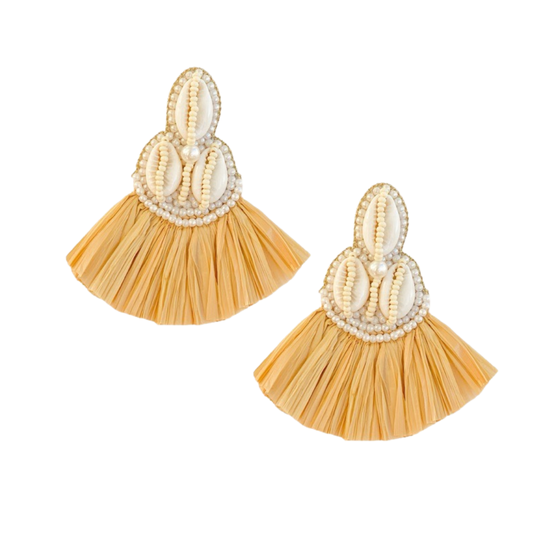 Tulum Seashell Raffia Earrings