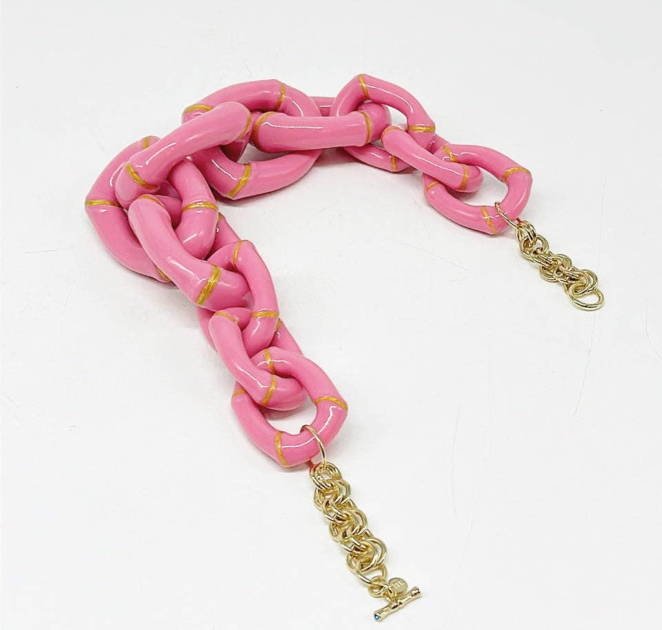 "The Michelle" - Bamboo Link Necklace - Pink