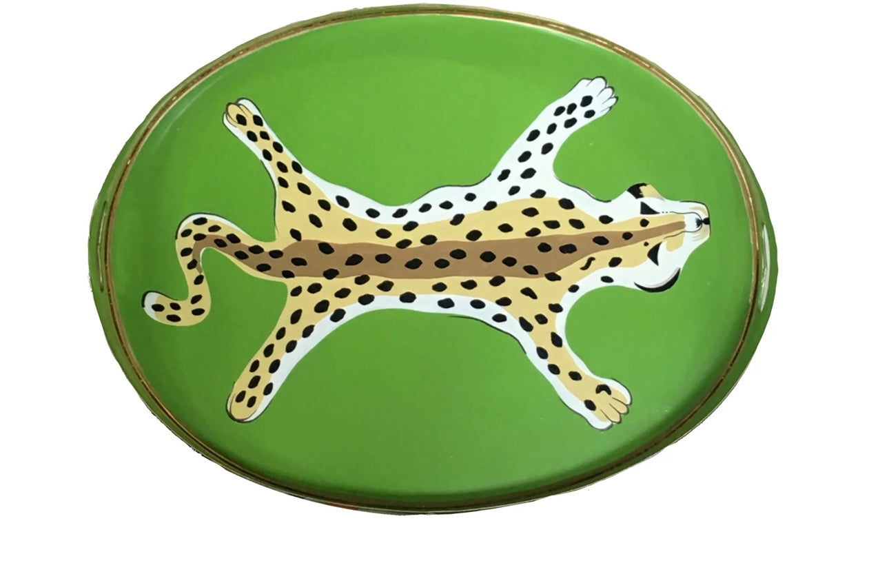 Oval Tray in Green Leopard