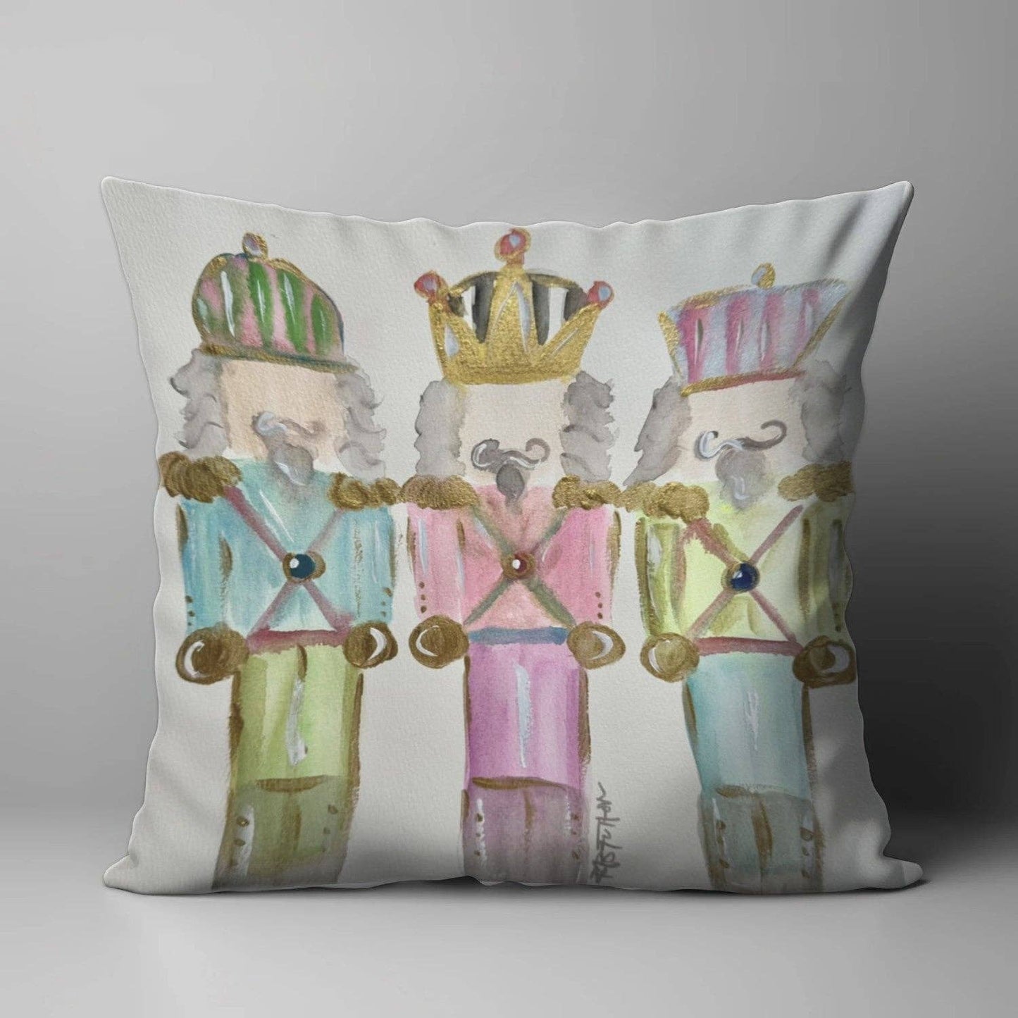 BRIDGETT'S PASTEL NUTCRACKERS CHRISTMAS PILLOW: 22"