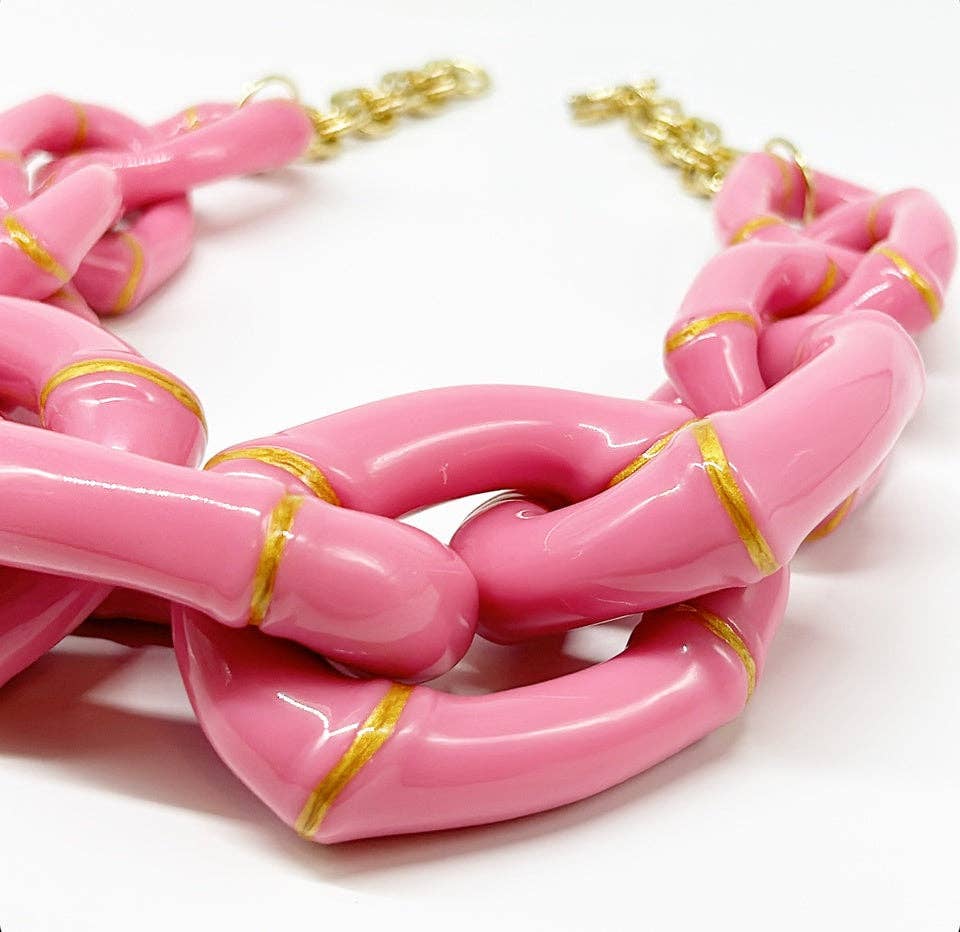 "The Michelle" - Bamboo Link Necklace - Pink
