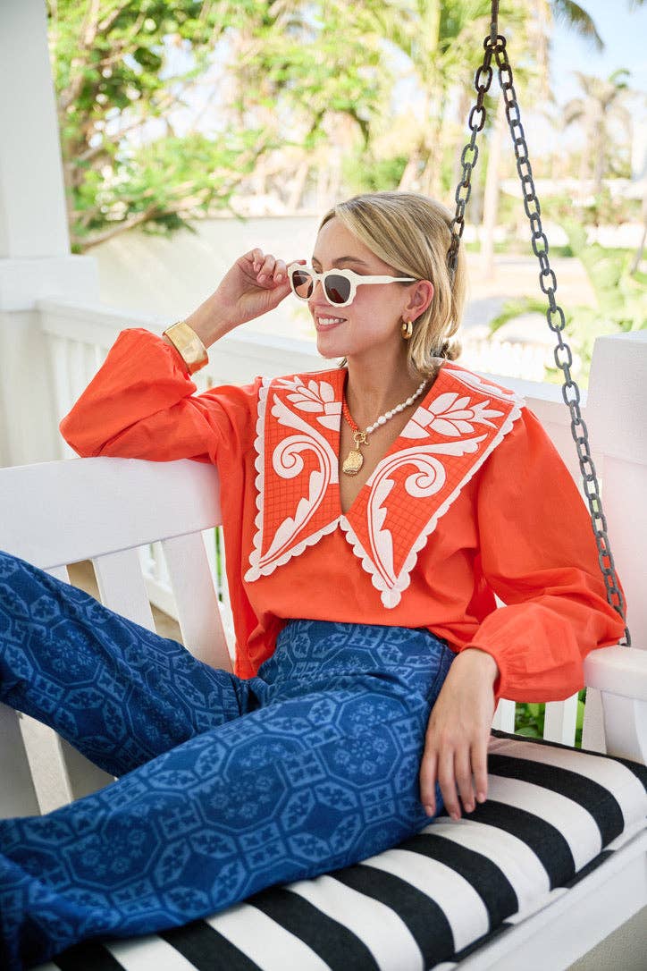 Emma Deep V Quilted Collar Blouse