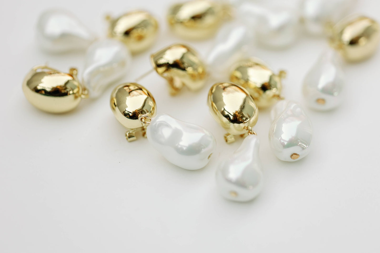 Vintage Chunky Gold and Pearl Statement Drop Earrings