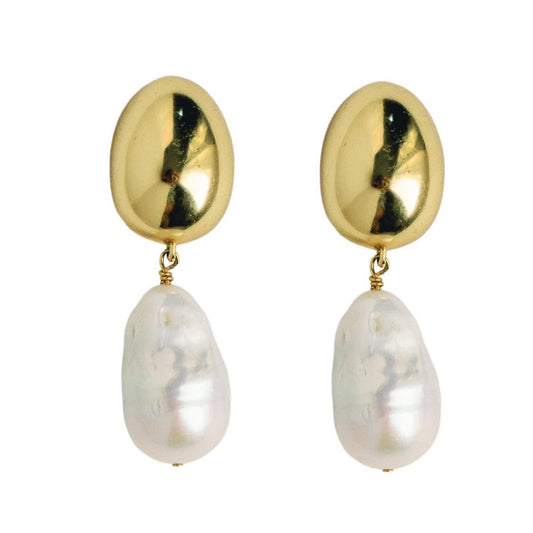 Vintage Chunky Gold and Pearl Statement Drop Earrings