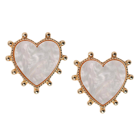 Gold Studded Pink Tortoise Heart Earrings