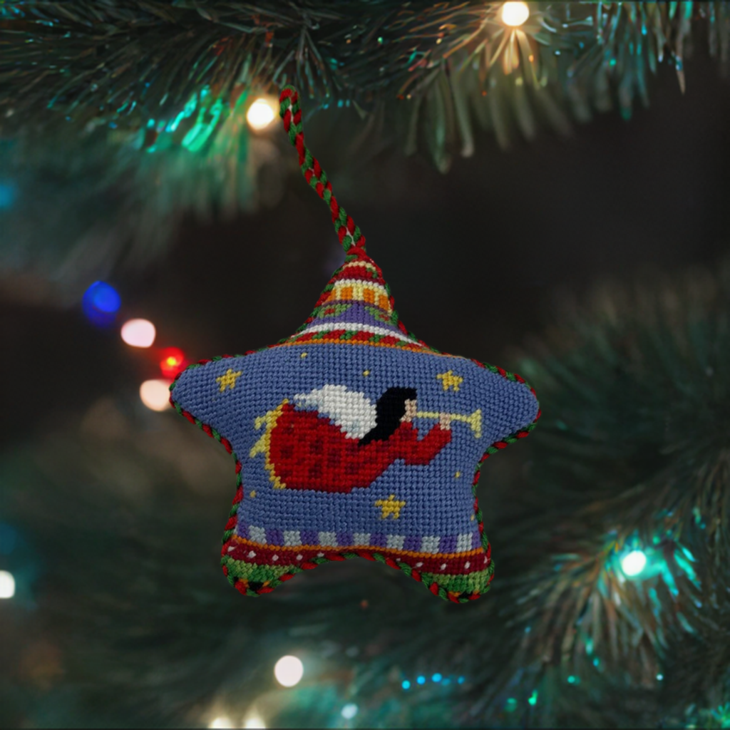 Angel Christmas Ornament - Hand-stitched Needlepoint