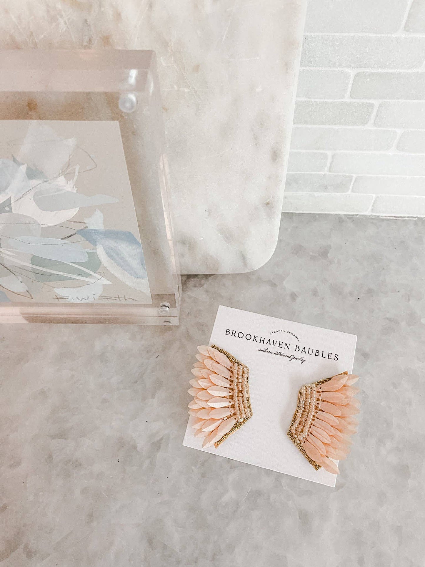 Blush Sequin Wing Beaded Statement Earrings