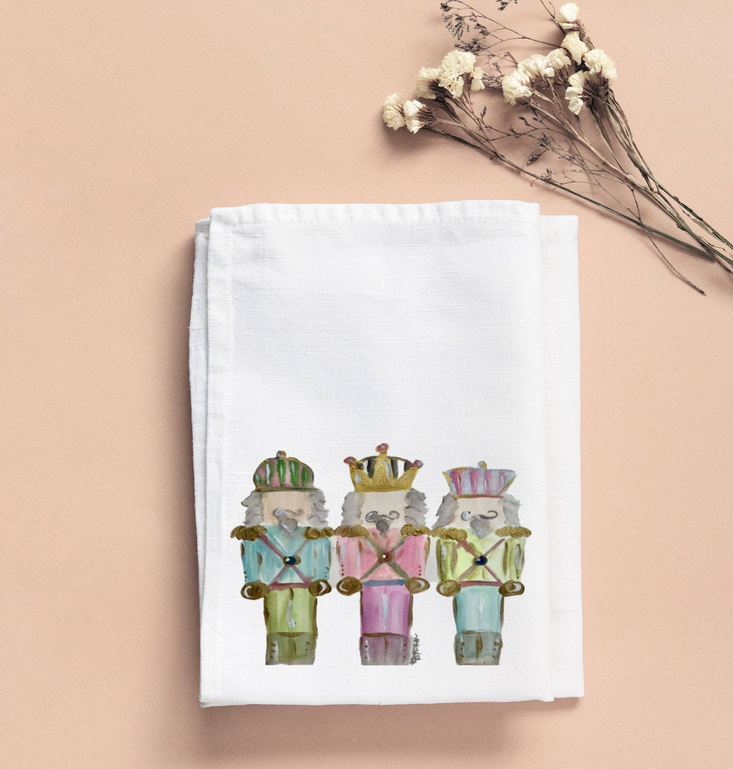 BRIDGETT'S PASTEL NUTCRACKERS TEA TOWEL: 18"X26"