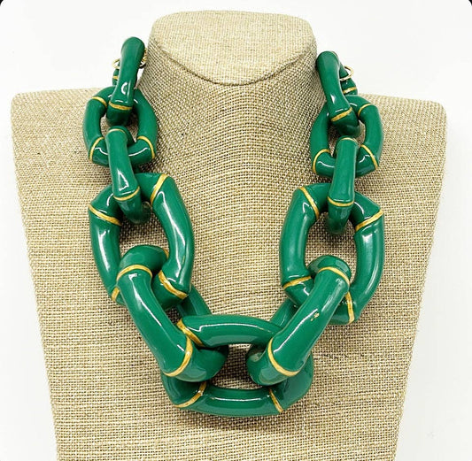 "The Michelle"-  Bamboo Link Necklace  - Green