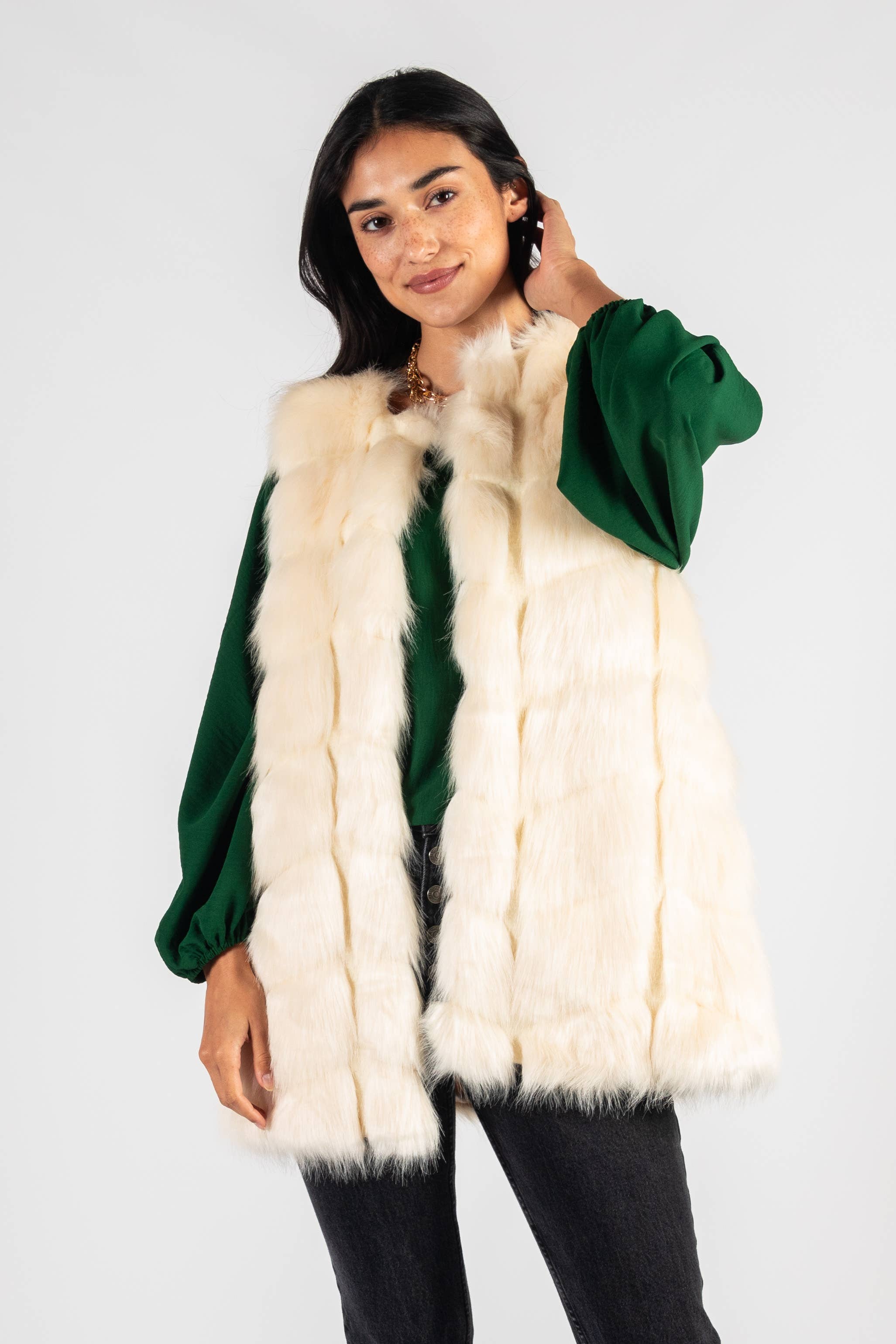 新品THINK FUR Curly Fur Minimal Vest Ivory Amazon.com: Mud Pie Girls Children Faux Fur Zip Vest-Ivory
