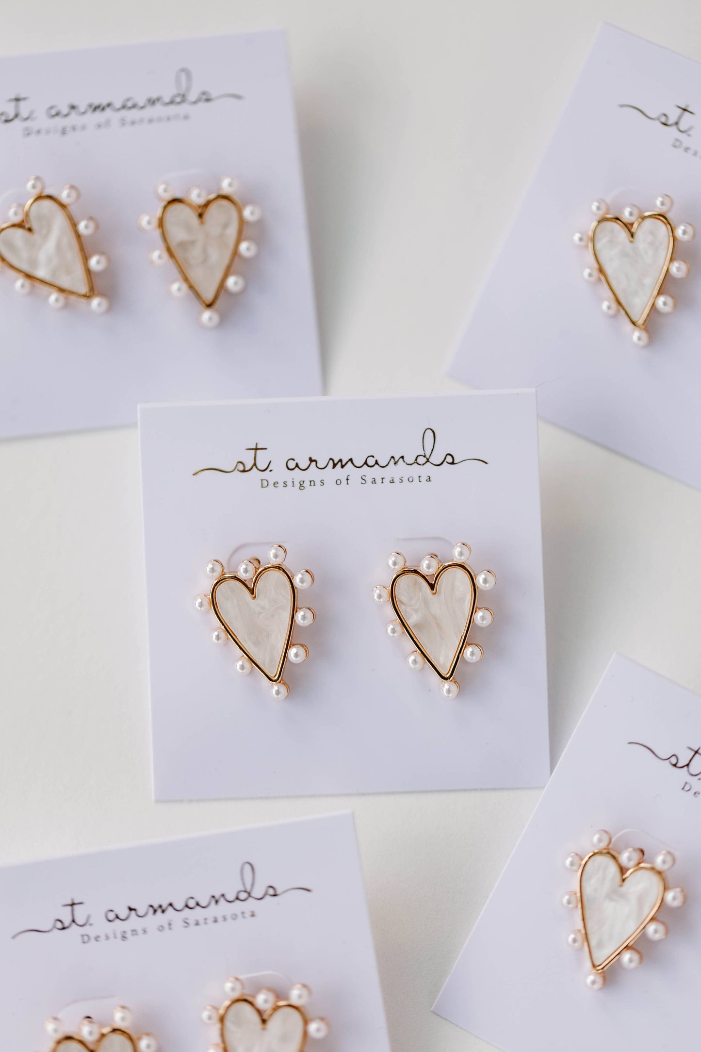 Pearl Studded Pink Tortoise Heart Earrings