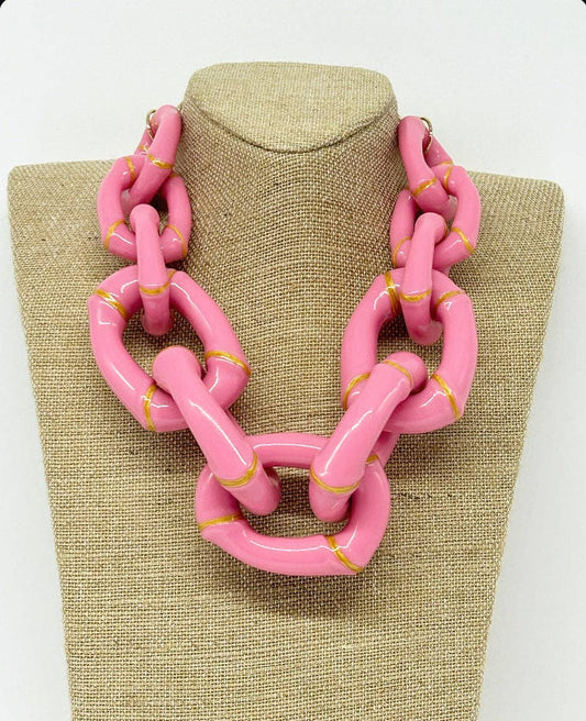 "The Michelle" - Bamboo Link Necklace - Pink
