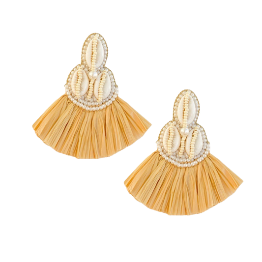 Tulum Seashell Raffia Earrings