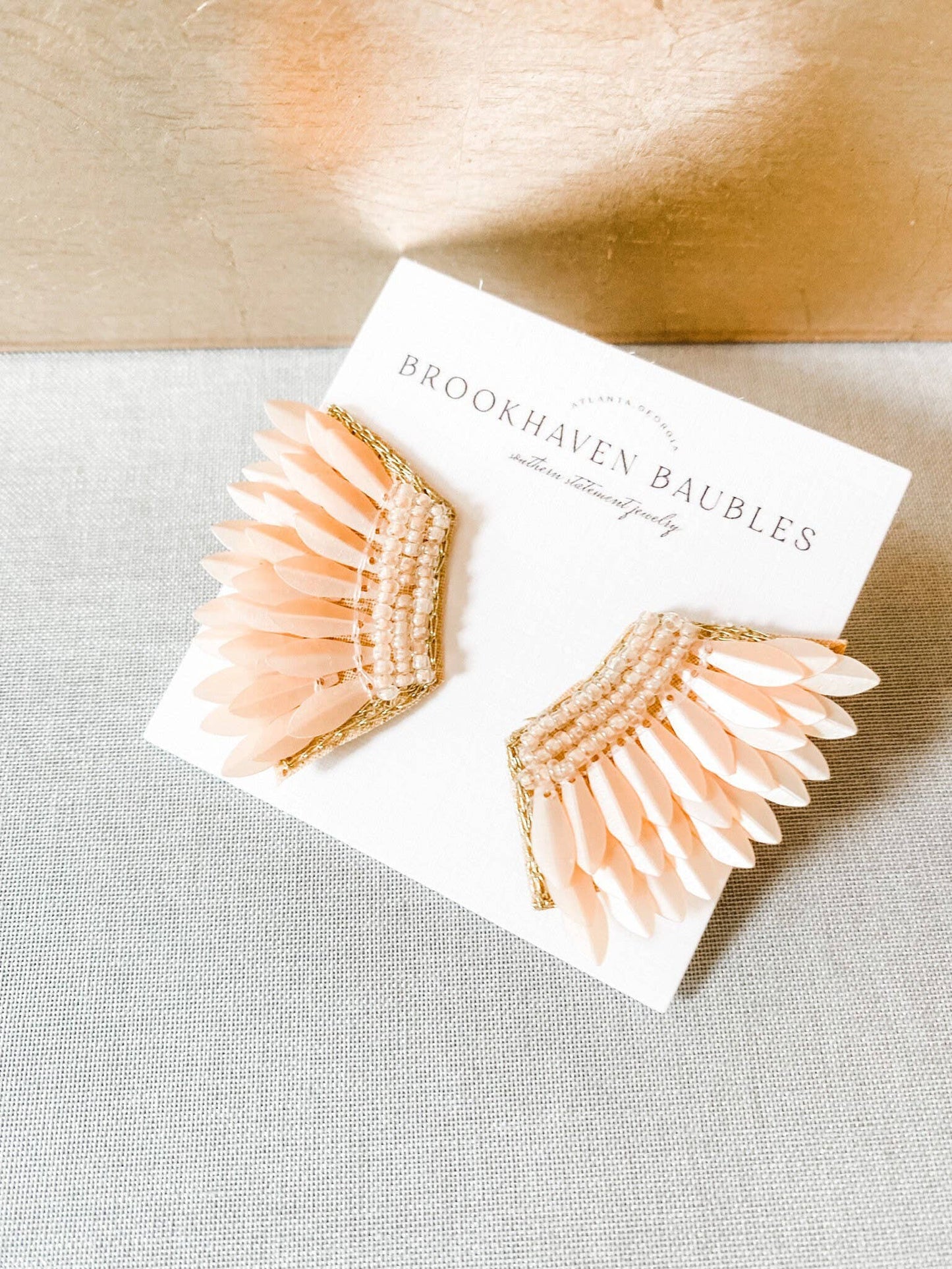 Blush Sequin Wing Beaded Statement Earrings