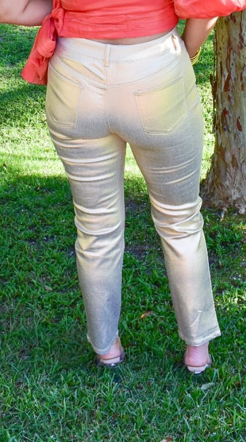 Gold Coated Straight Leg Jeans