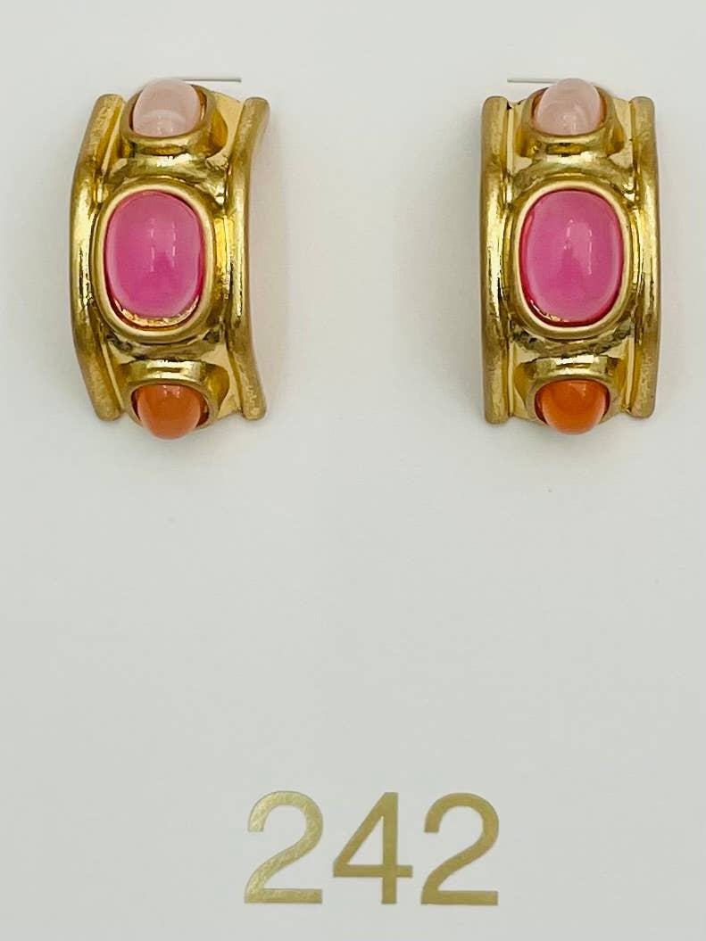 VINTAGE - Faux Stone Stud (gold/pink)