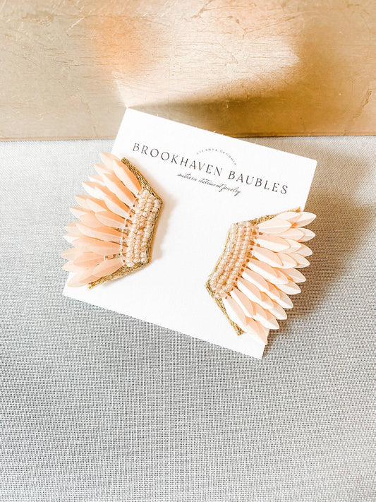 Blush Sequin Wing Beaded Statement Earrings