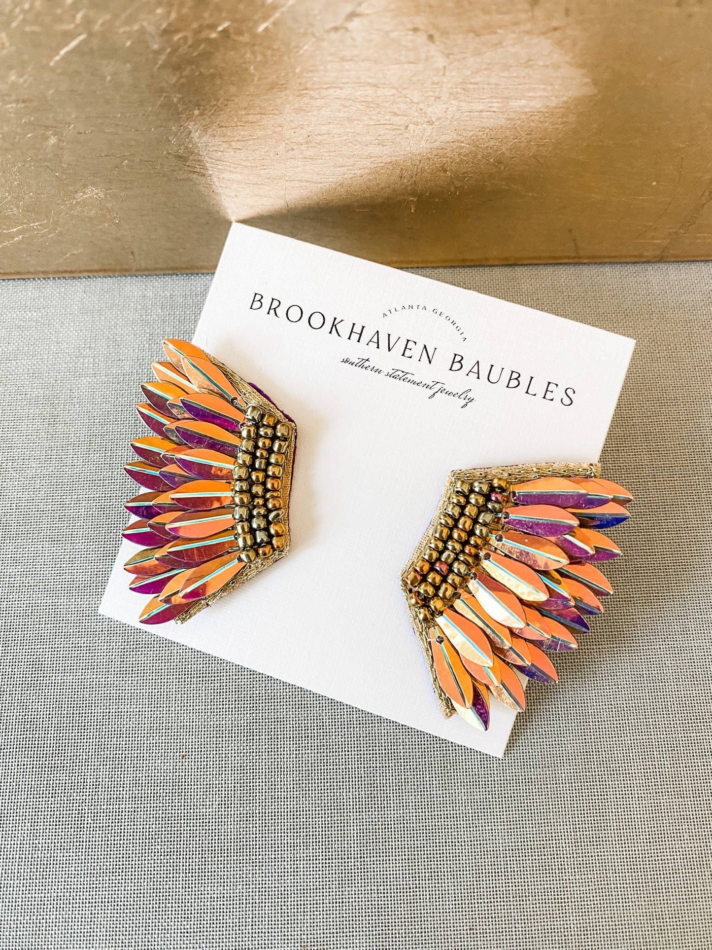 Rose Gold Iridescent Sequin Wing Beaded Statement Earrings