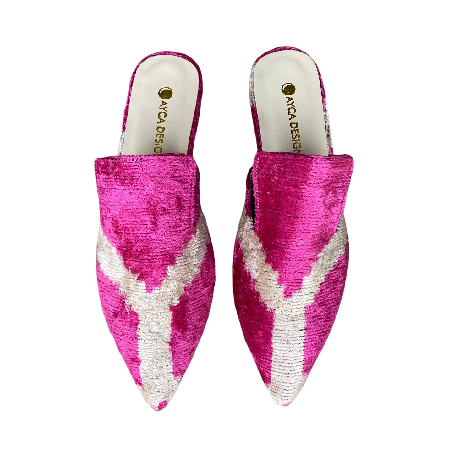 Silk Velvet Ikat Point Toe Slide- Pink