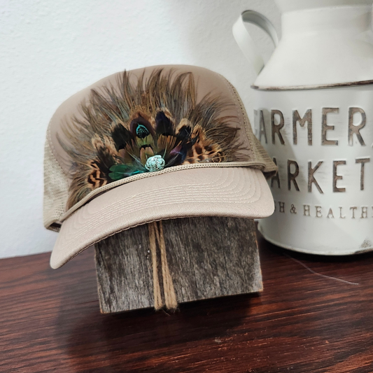 Tan Feather Trucker Hat