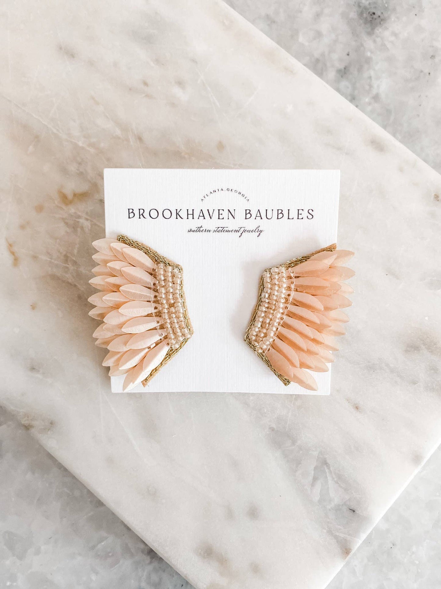 Blush Sequin Wing Beaded Statement Earrings