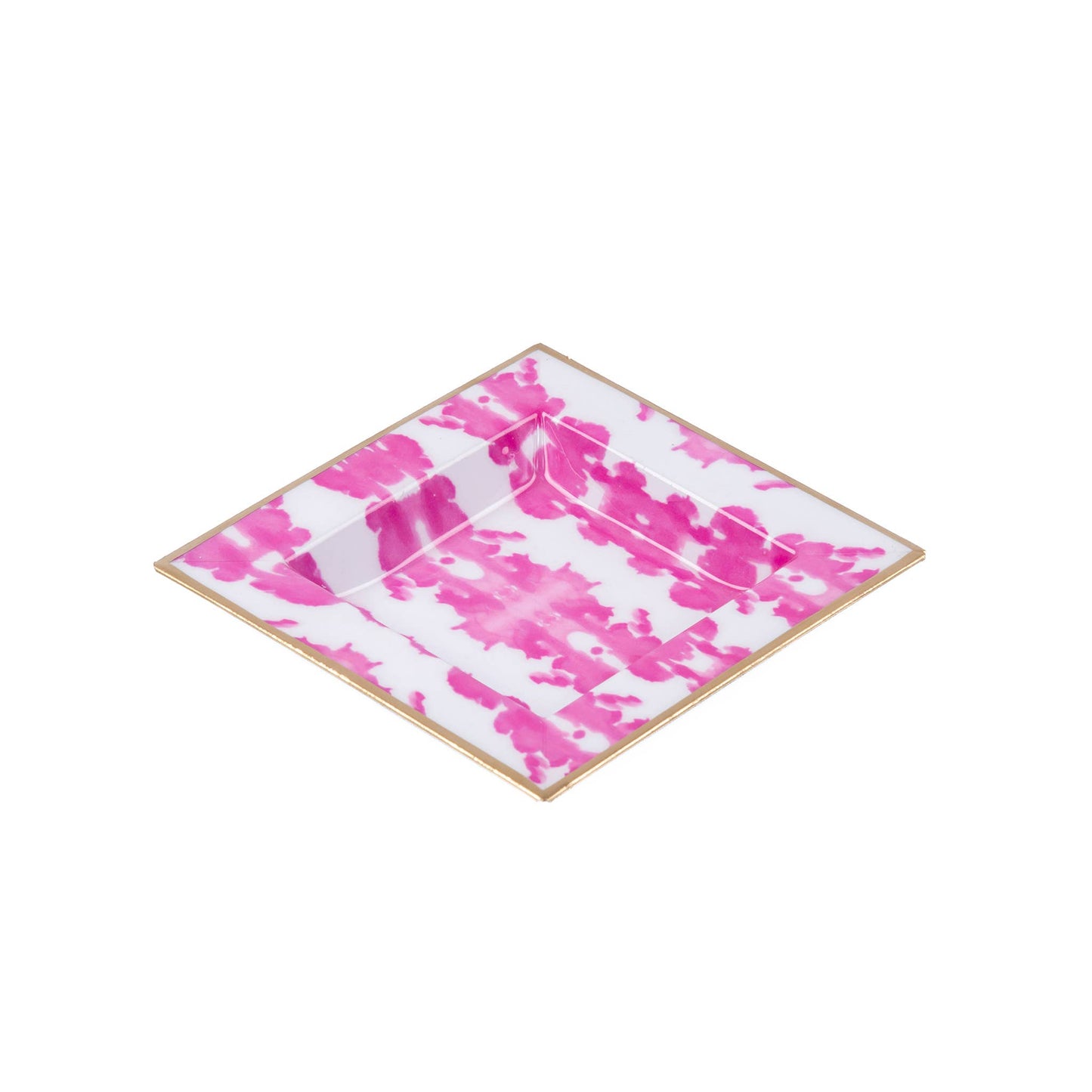 Ink Blot Enameled Tori Trinket Tray: White & Pink