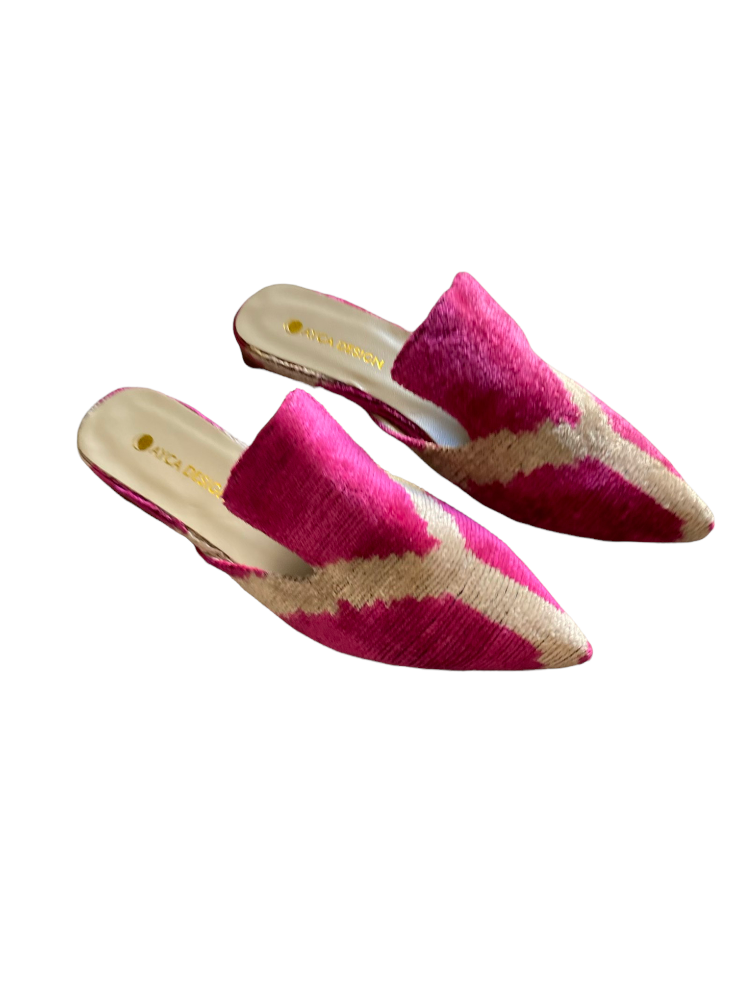 Silk Velvet Ikat Point Toe Slide- Pink