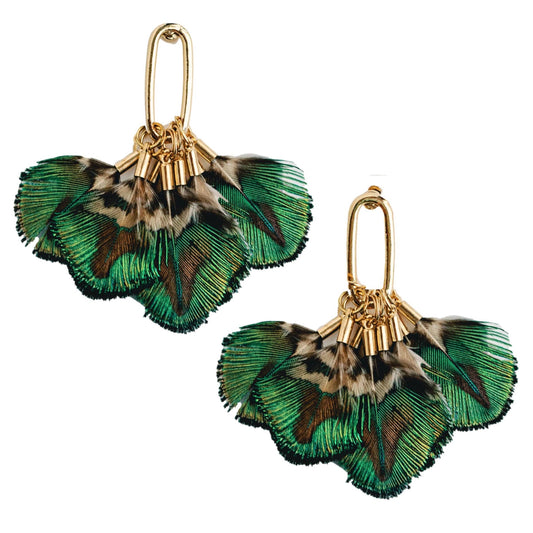 Mallard Feather Tassel Statement Earrings